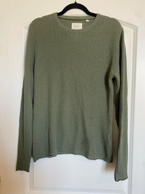 Billy Reid Sage Green Waffle-Knit Crewneck Sweater